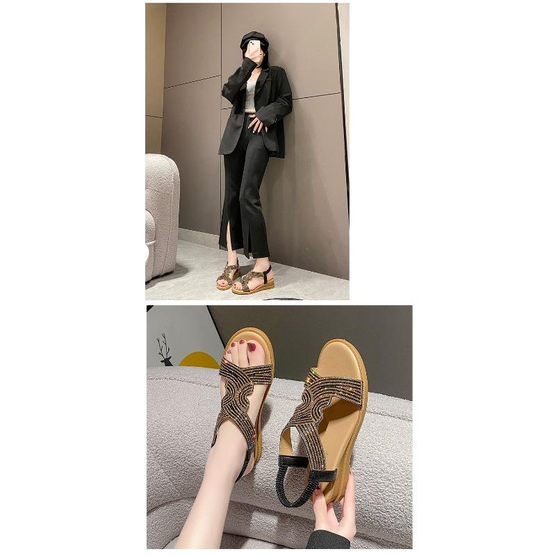 Sandály na klínku Dámské Sezónní Módní Kamínkové Boty Římského Střihu s Otevřenou Špičkou