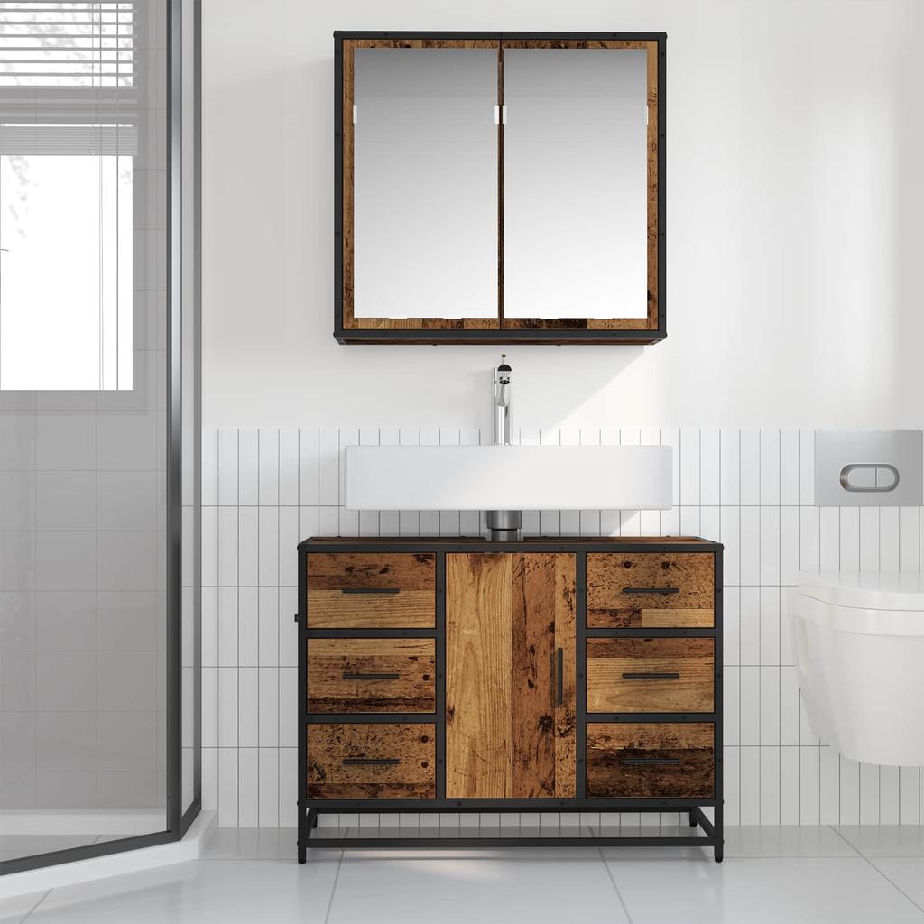 Bathroom Furniture Set with Drawers 2 Pcs Reclaimed Wood Effect Particleboard