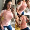 Trendy Women Short Sleeve Off Shoulder Lace Splice Blouse With Comfortable Fit