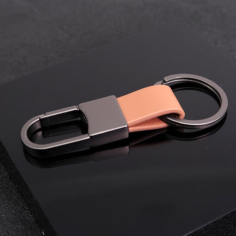 Men's Genuine Leather Car Keychain with Zinc Alloy Waist Clip and Customizable Laser Logo