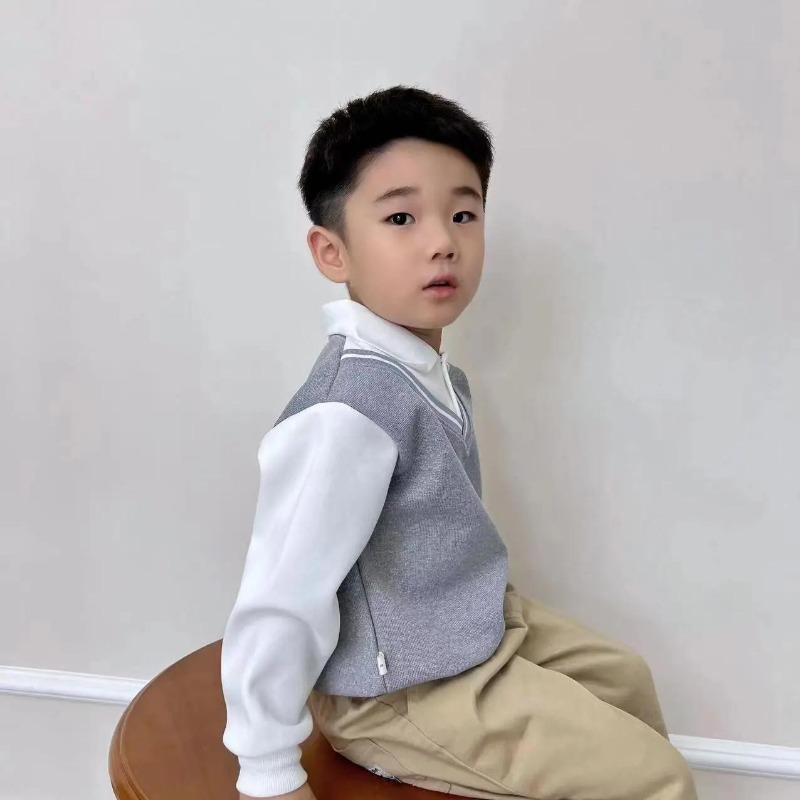 Jarní a podzimní chlapecké svetry, dětské POLO košile, dětské falešné dvoudílné oblečení