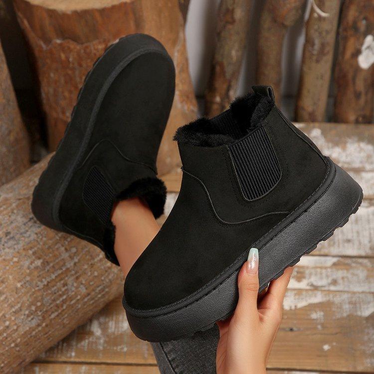 Women's Large Size Thickened Winter Warm Fur One Snow Boots Thickened Lined Ankle Boots Non-slip Hiking Sports Cotton Boots