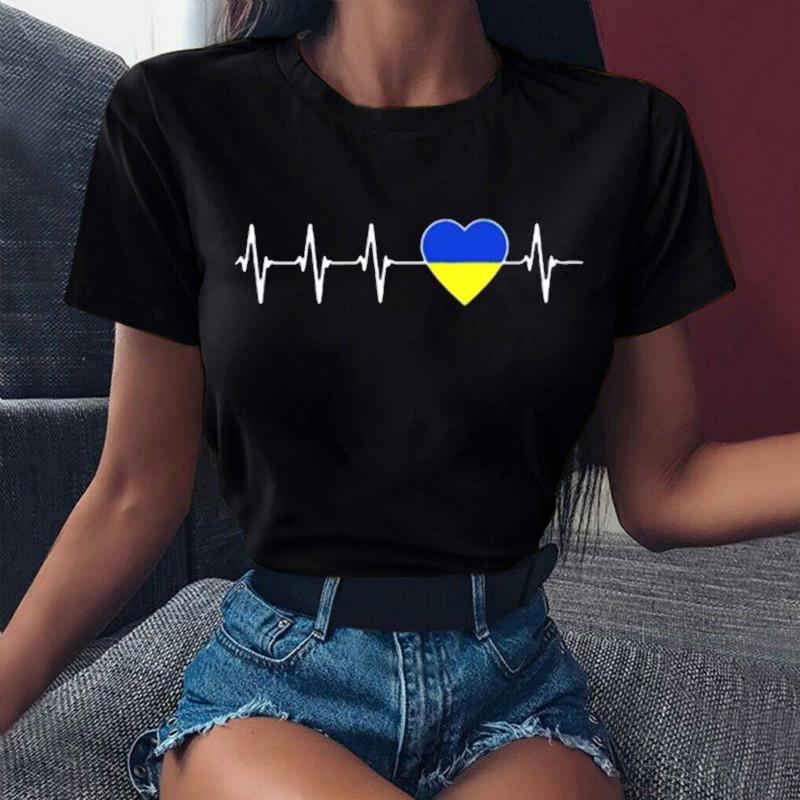 Heartbeat Blue Yellow Women Print T-shirt Fashion Y2K Short Sleeve Tee Tops Lady 90s Female Harajuku Streetwear Woman Clothing