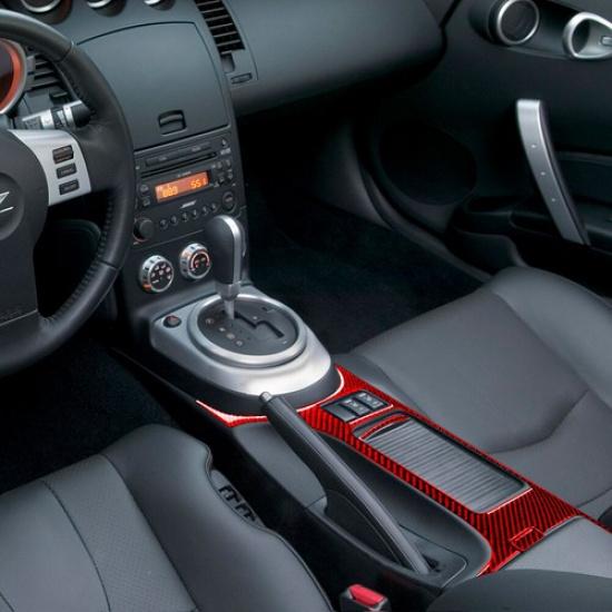 4Pcs For Nissan 350Z 2006-2009 Red Carbon Fiber Central Console Panel Cover Trim