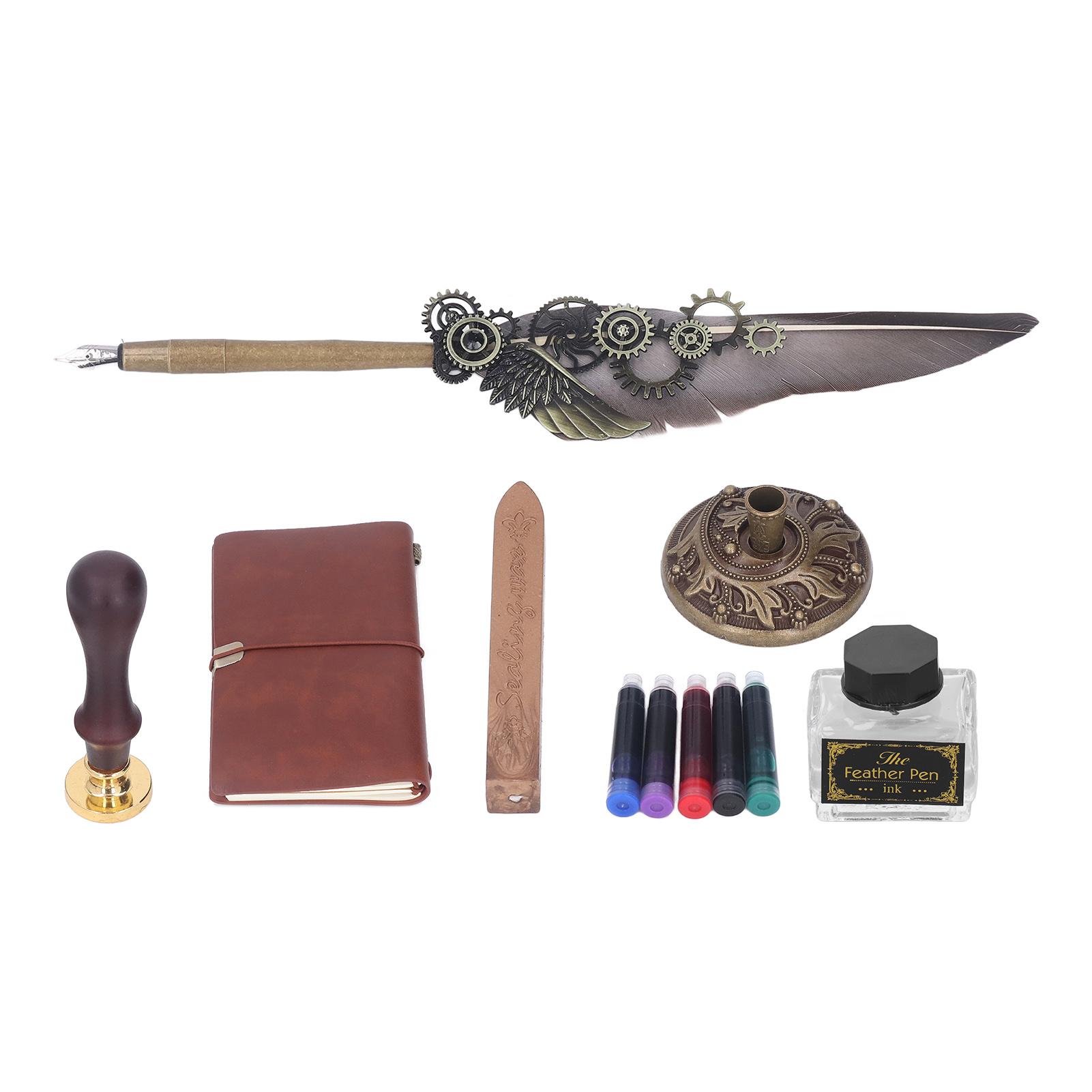 

Quill Pen and Ink Set Vintage Smoothly Writing Widely Used Pen and Ink Set with Wax Stamp Notebook