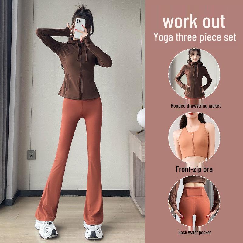 Damen 2024 Tanz-Fitness-Set: Sportjacke, Yoga-Weste & Micro Flare Hose