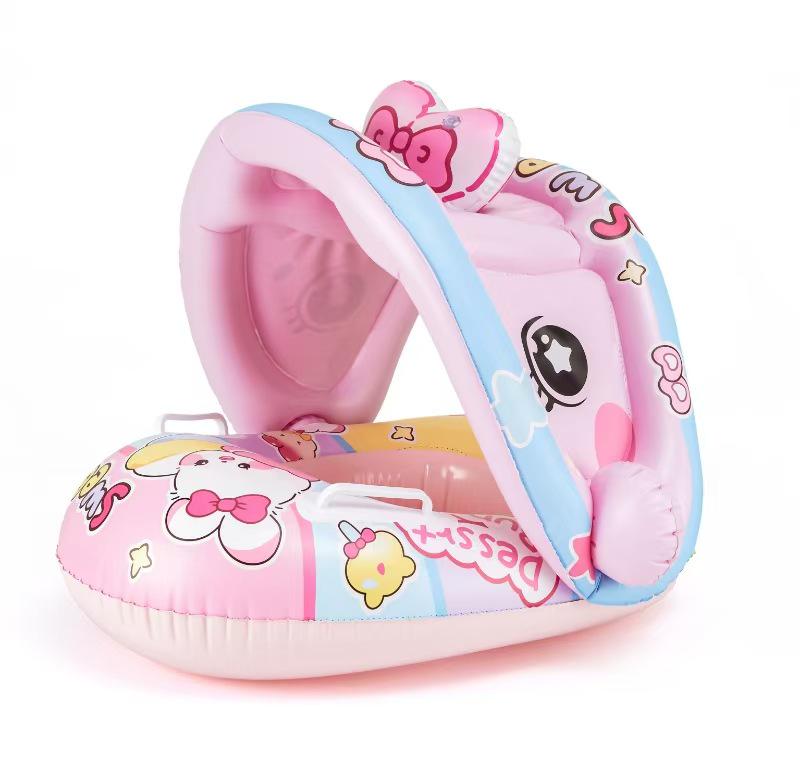Large Toddler Boat-Themed Swimming Ring with Canopy & Steering Wheel