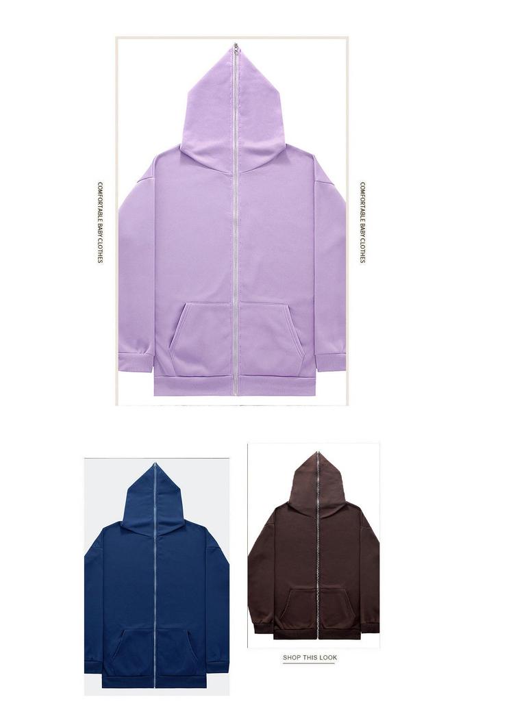 Men's Solid Color Full Zip Hoodie Sweatshirt