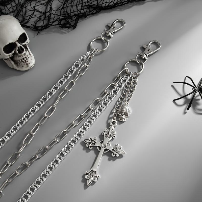 Fashion Punk Metal Pants Chain Hip Hop Waist Chains Cross Skull Pendant Jeans Belts For Men Women Accessories Gifts
