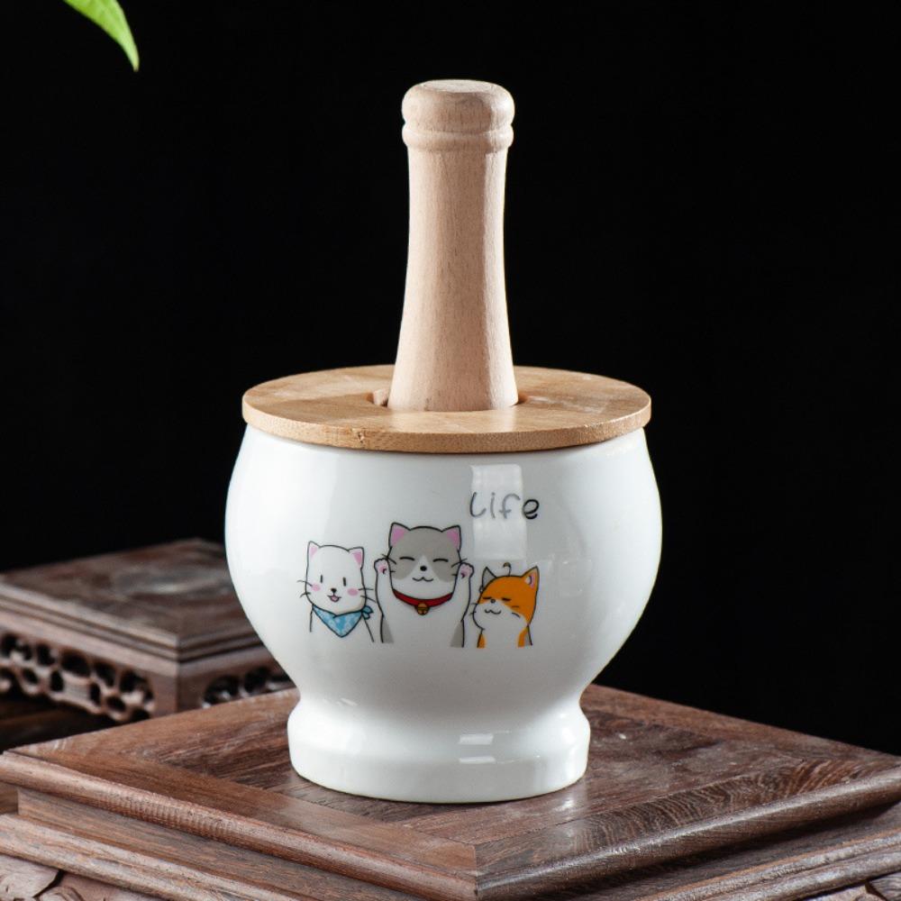 Ceramics Garlic Grinding Jar Cartoon Spices Mill Kitchen Gadgets Garlic Masher  Seasoning