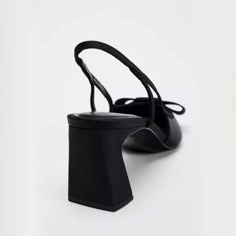 Fashion Vintage Black Women High Heeled Shoes Pointed Toe Shallow Fashion Bow-Knot Slingbacks Elegant Brand Designer Office Lady Pumps