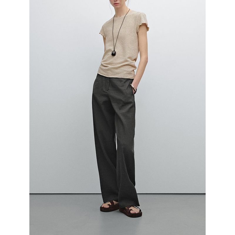 Za2025 Summer New Women Clothes Simple Round Neck Knitted Wooden Ear Short Sleeve T-shirt Top 06298199 806