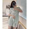 Sexy Nachtwäsche Damen Süßes Koreanisches Rosa Kurzärmelige Shorts Schlafanzug Hausanzug Set Cardigan Revers Spitze Kante Damen Pyjama