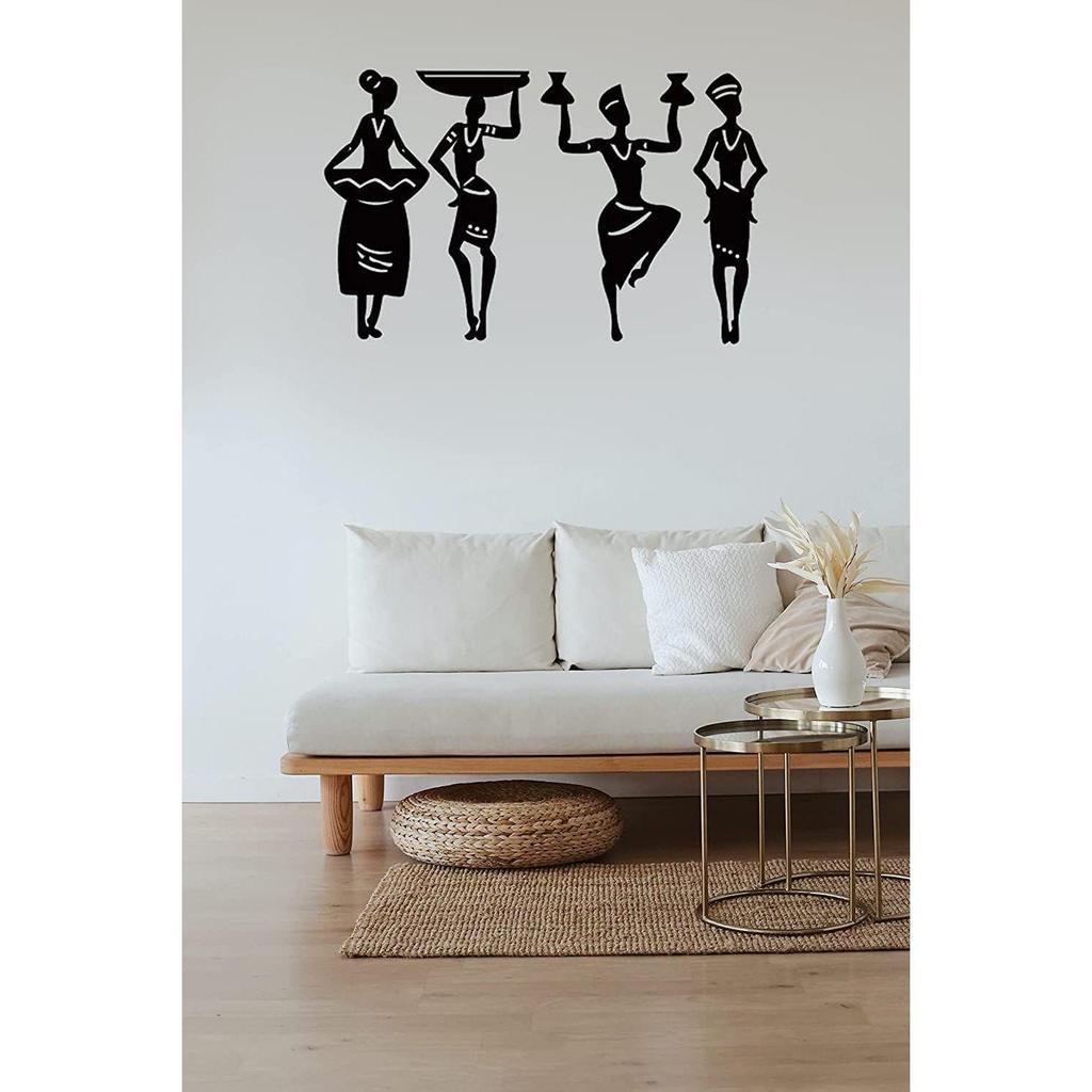 Set of 4 African Tribal Women Wall Decor – Black Laser-Cut MDF & Solid Pine Wood Ethnic Wall Art