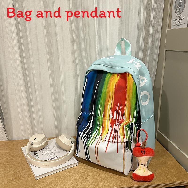 

Graffiti Colored Creative Student Backpack With Plush Pendant Casual For