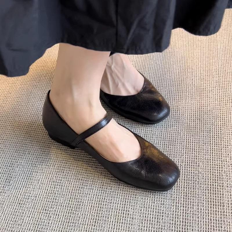 Sheepskin Version~ Genuine Leather Mary Jane One-word Buckle Single Shoes Women's New Soft-soled Small Leather Shoes Ballet Flat Shoes