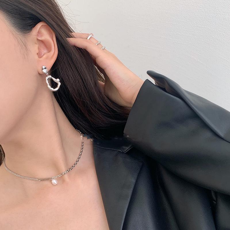 ANENJERY Unregelmäßige Perlen-Tropfenohrringe für Damen, geometrische Barock-Ohrringe, Party-Schmuck