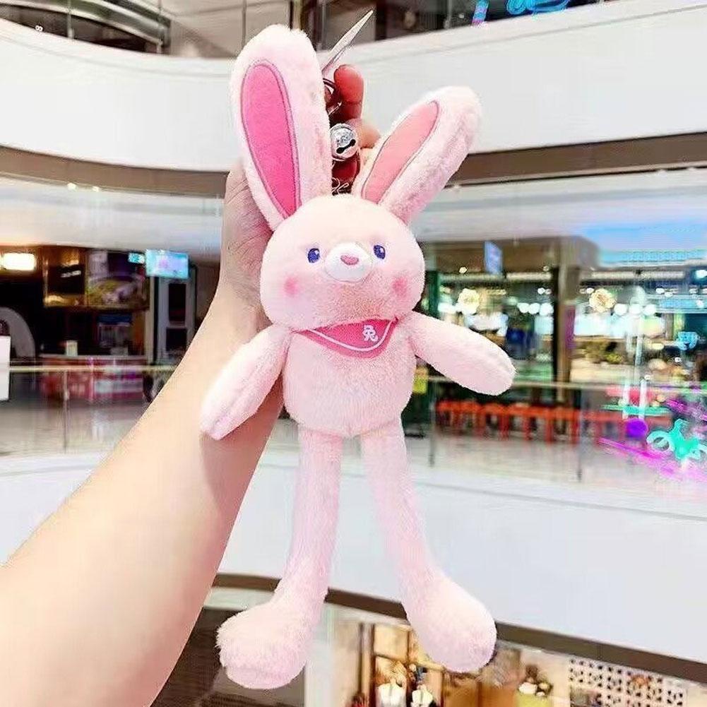 Cute Pull Ear Rabbit Plush Soft Stuffed Bunny Doll Bag Pendant Stress Relief Creative Gift for Kids 20cm