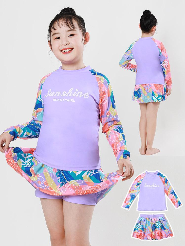 Girls' Quick-Dry Floral One-Piece Swimsuit with Sun Protection