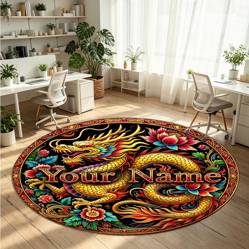 Wild Animals (59) Theme Round Crystal Velvet Rug Custom Name Text Personalized Floor Mat Home Decor Non Slip Crystal Carpet