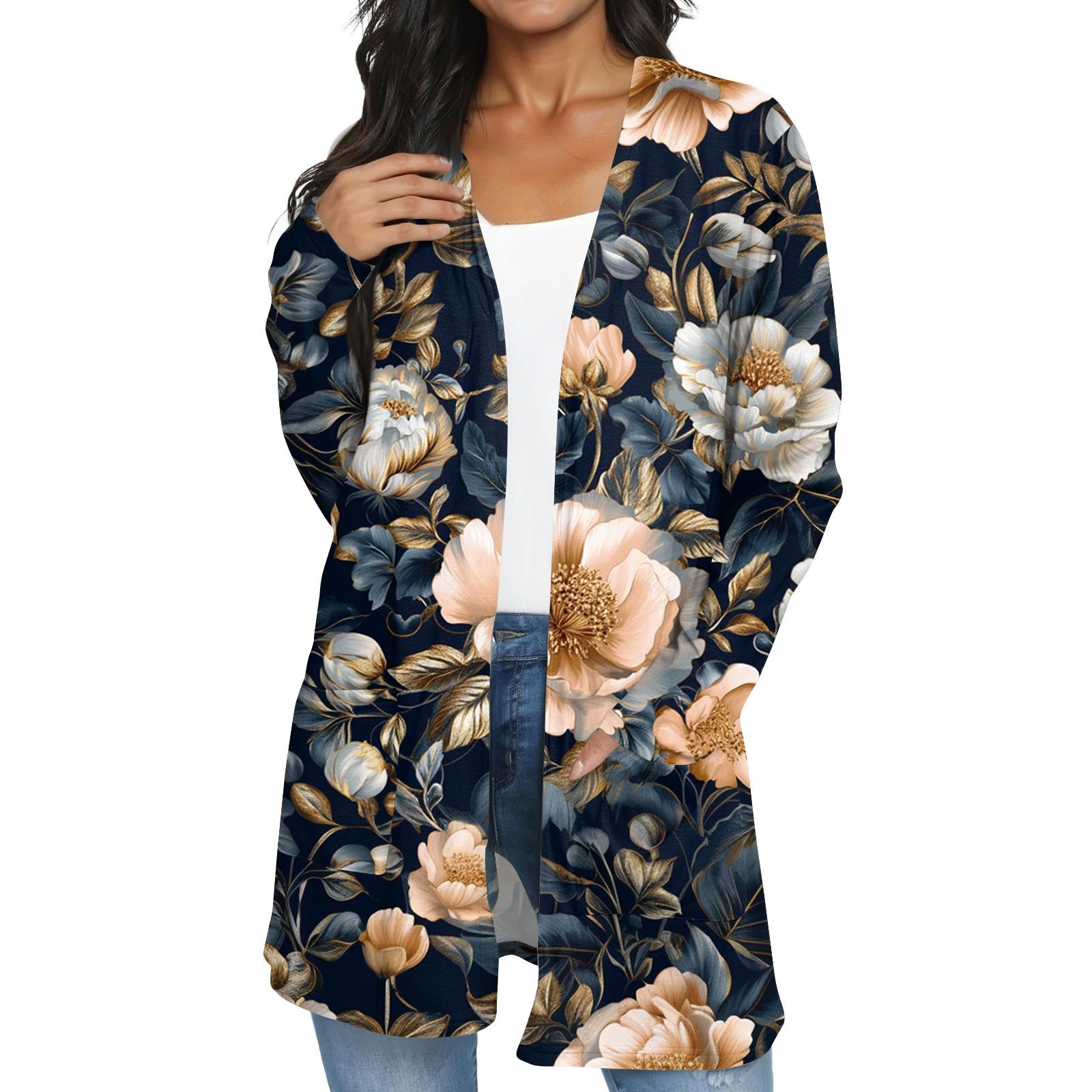 

Женская модная повседневная куртка-кардиган средней длины в стиле ретро с цветочным принтом M чёрный