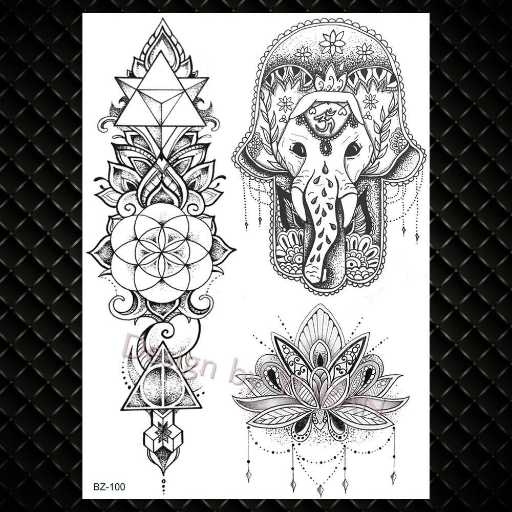 Black Women Forest Boho Wolf Lion Totem Tattoos Stickers Girls Henna Mandala Floral Fake Tatto Temporary Lotus Custom Arm Tattoo