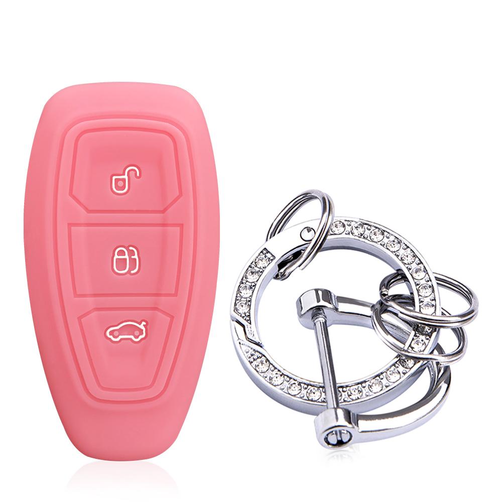 For Ford Focus MK3 MK4 Fiesta Ecosport Kuga Mondeo Silikon Nøkkelveske 3 Knapper Fjernkontroll Nøkkeldeksel Skall Fob Nøkkelringholder