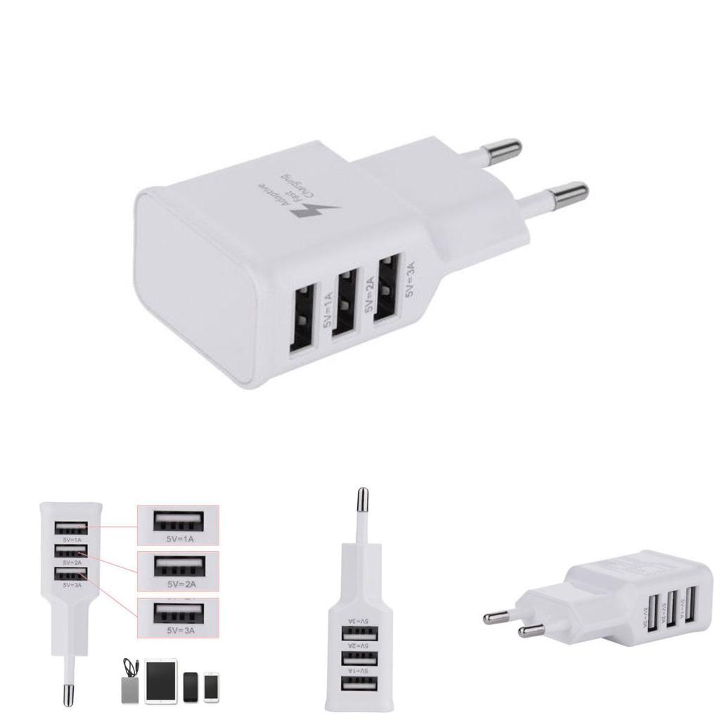 Smart Usb Wall Charger For Samsung Phone 3 Ports Eu Plug Natural Cooling White