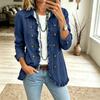 Doppelreihige Damen-Jeansjacke mit Rüschensaum für Freizeitkleidung