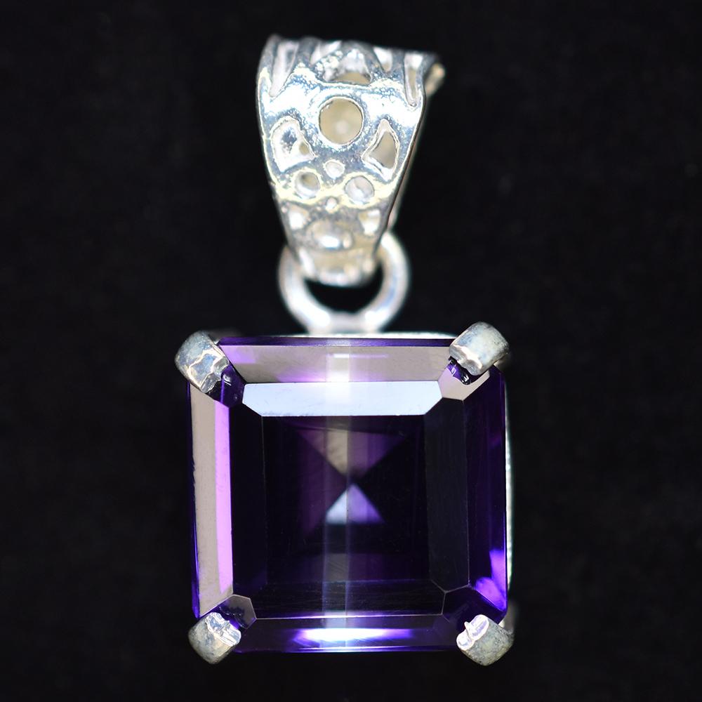 Natural Purple Amethyst 24.9 Ct CERTIFIED Square 925 Starling Silver Gem Pendant MY.PD-28-NS