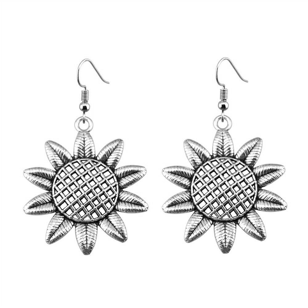 Circle Frame Flowers Dangle Earrings Romantic Floral Female Drop Jewelry