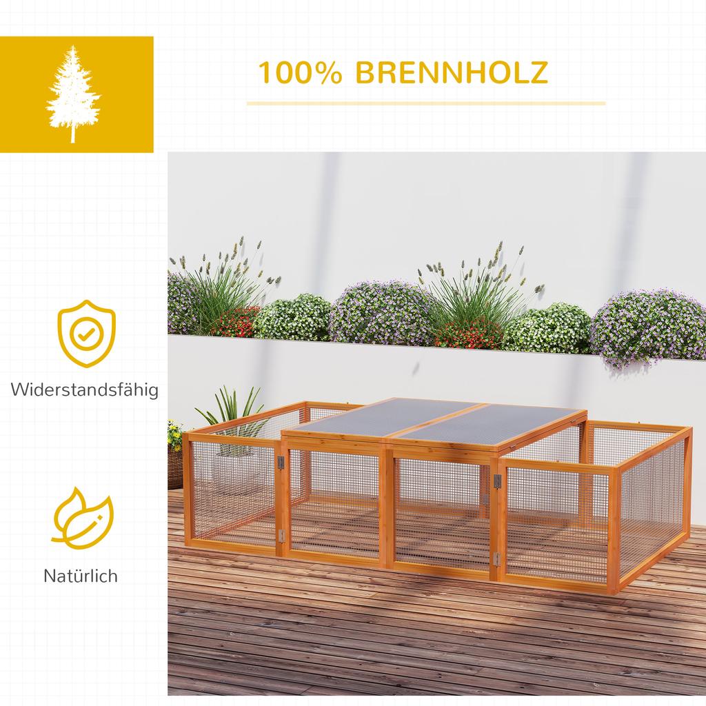 Wooden Rabbit Hutch Cage 6ft with Wire Mesh, Openable Roof, Play Space for Outdoor, Natural Wood Finish