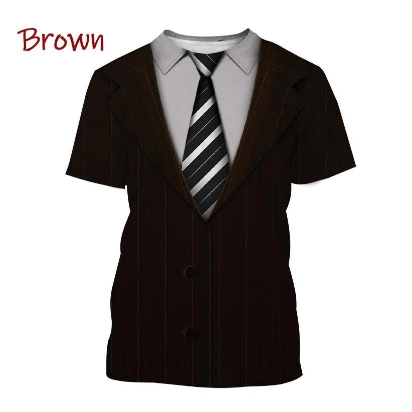 Summer Men's TuxedoRetro Tie Suit Bow Tie 3d Print T-shirt Casual Short-sleeved Street Funny Fake Suit Top