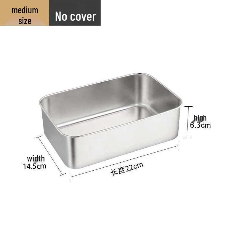 Rectangular Stainless Steel Fresh-keeping Box with Lid for Home and Commercial Use - Ideal for Refrigerator Storage, Meal Prep, and Cafeterias.