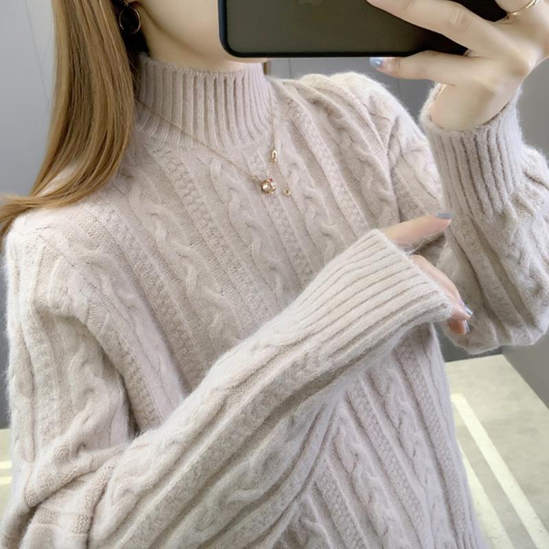 Women's Sweater Autumn and Winter Clothes Thickened High Neck Fried Dough Twists Blouse Women's Knitting Base Coat Winter