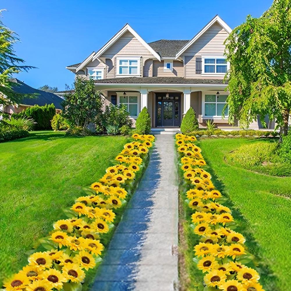 Solar Sunflower Stake Light Pathway Stake Lights with 3 Lights Outdoor Decorative Lights IP65 Waterproof for Yard Patio Pathway