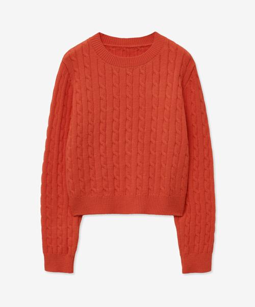 LADY VOLUME Cable Round Crop Knit_Red