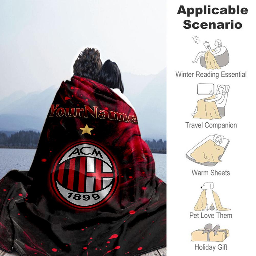 Ac Milan Personalized Text Blanket Gift Personalized Blanket Soft & Cozy Perfect for Couch Sofa Office Nap Ideal for All Seasons