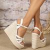 Bohemian Hemp Rope High Heel Wedge Sandals - Cross Strap, Plus Size, Summer Resort Style