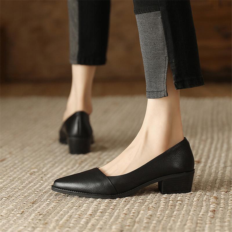 Fashion New Spring/Summer Women Shoes Pointed Toe Chunky Heel Shoes for Women Handmade Genuine Leather Women Pumps Zapatos De Mujer