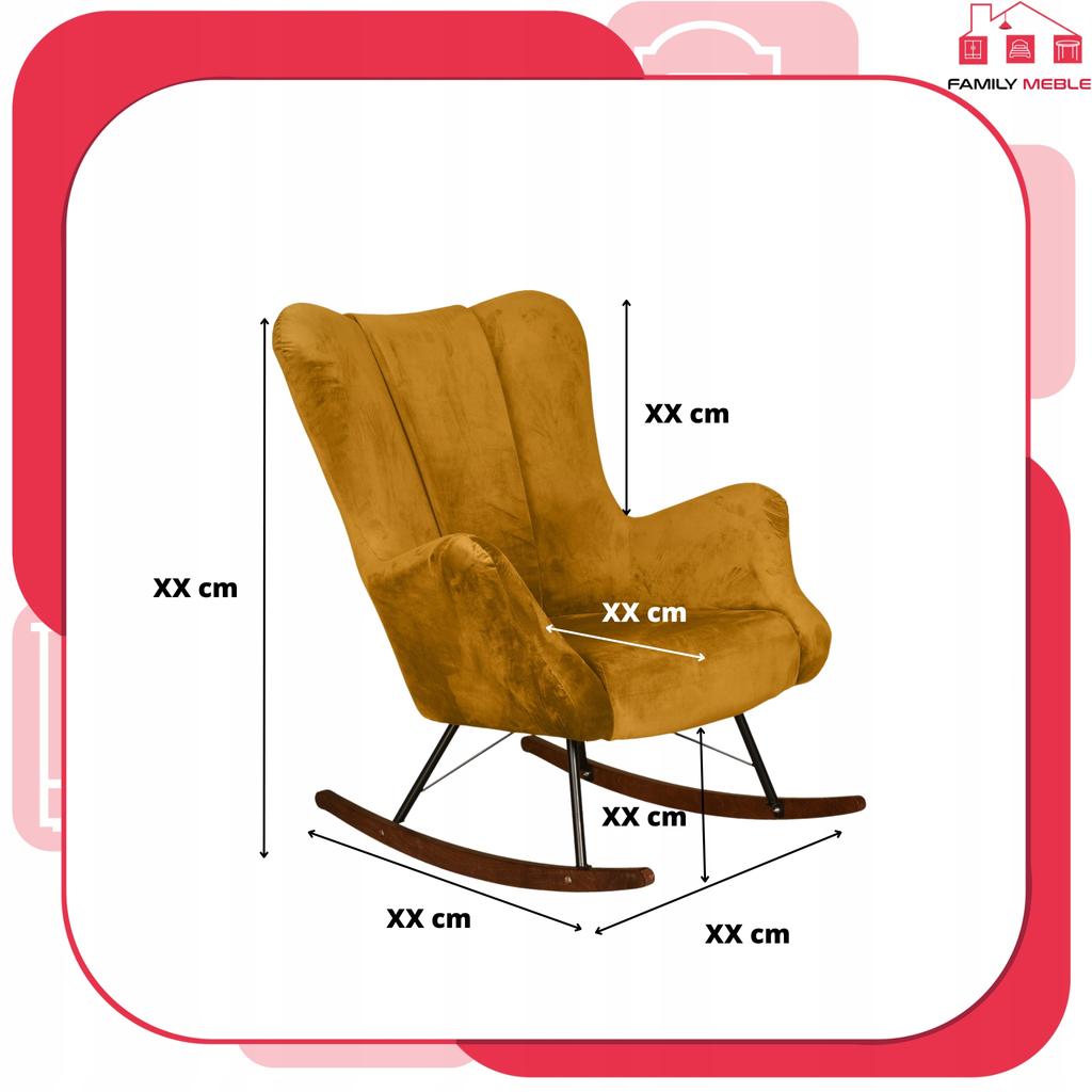 Scandinavian Vika Wing Chair, Rocking, On Runners, Family Meble, Mustard Yellow
