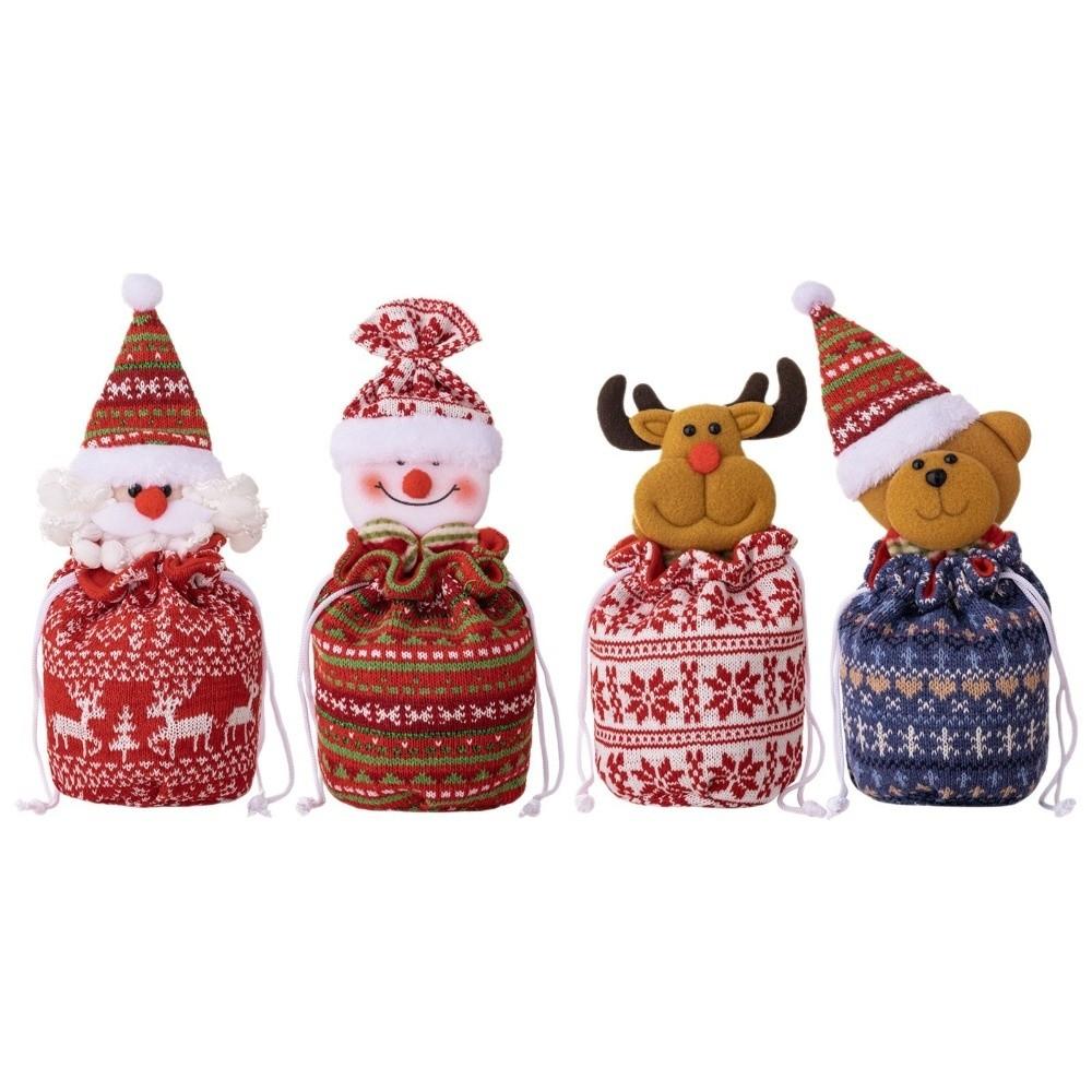 Apple Doll Elk Santa Bear Design Christmas Knitted Gift Bags 3D Cartoon Knitted Xmas Party Favors Candy Storage Bags