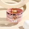 Boho Layered Leather Bracelet With Heart Charm Adjustable Opening Bangle Women Girls Fashion Accessory