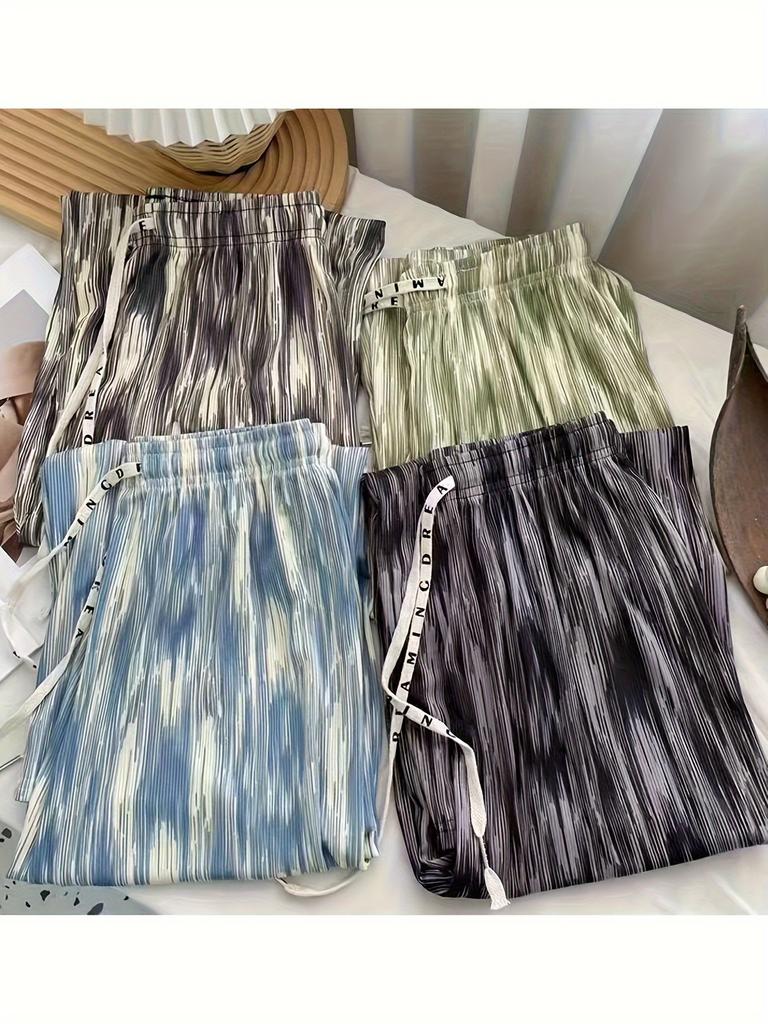Batik-Hose im Vintage-Stil für Damen mit weitem Bein, lockere, schlankmachende Freizeithose aus Eisseide, bequeme, kühle Freizeit- und Sporthose, eleganter Stil