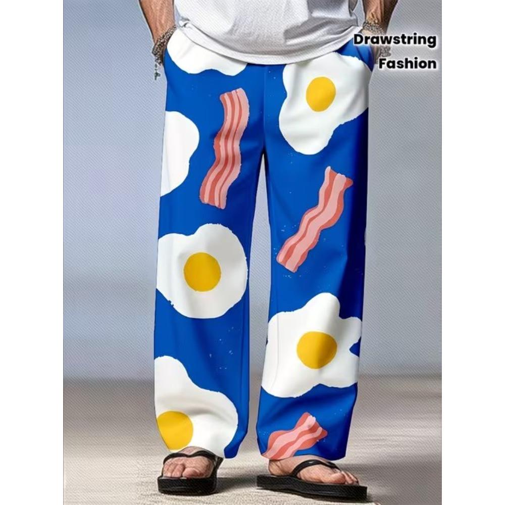 Men's 3D Food Pattern Printed Baggy Casual Trousers, Elastic Drawstring Waist with Pockets, for Spring Summer Home Outdoor Vacation