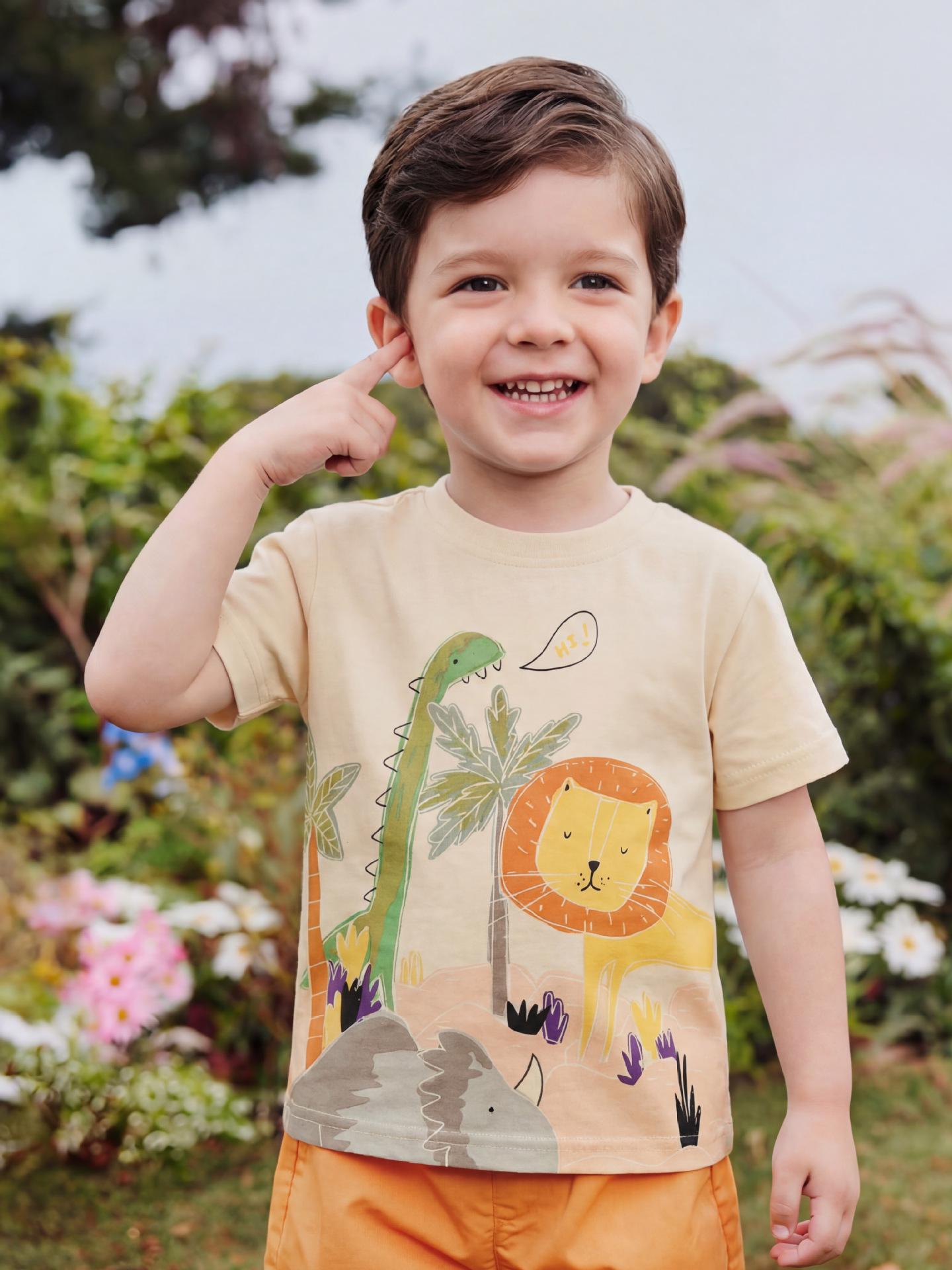 Boys Short Sleeve Round Neck T-Shirt - Cute Printed Children s Top 130cm (7 Years) абрикосовый