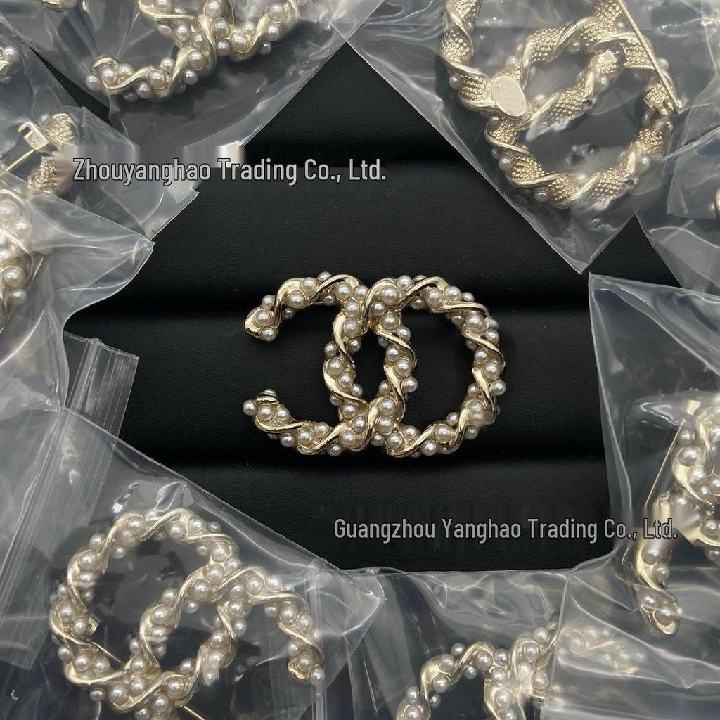 Seiko Coco Style High-Quality Double C Pearl Brooch Knitted Women's Fashion Pin