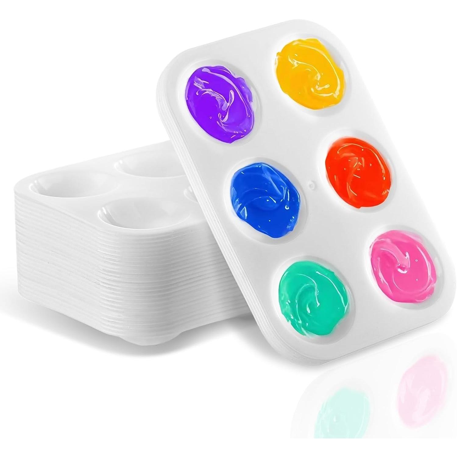 32 PCS Paint Tray Palette, White Plastic Paint Pallets, 6 Well Rectangular Paint Watercolor Palette for Students, Premium Paint Holder Tray 32PCS
