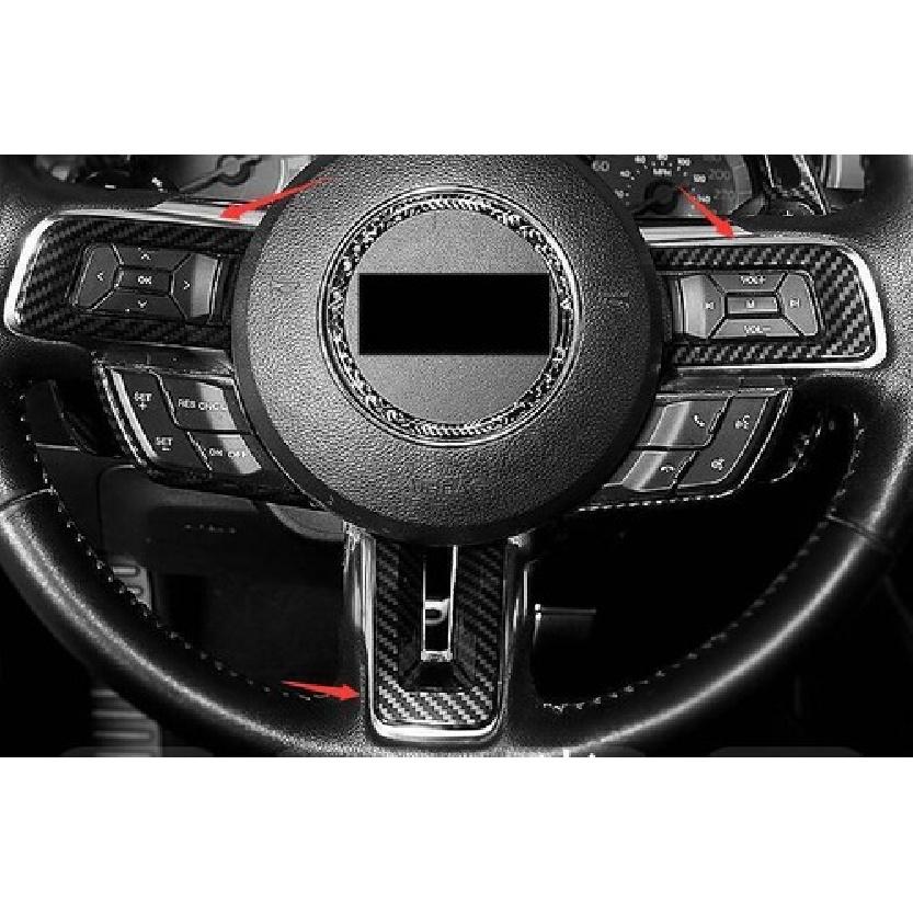 Carbon Fiber Panel Trim 3PCS Steering Wheel Cover Fit For Ford Mustang 2015-