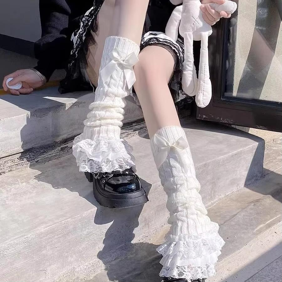 

Lace Japanese Harajuku Leg Warmers Y2k Spicy Girl Over Knee Pile Socks Bow Tiered Ruffled Socks Lolita Leg Horn Women Warmers One Size